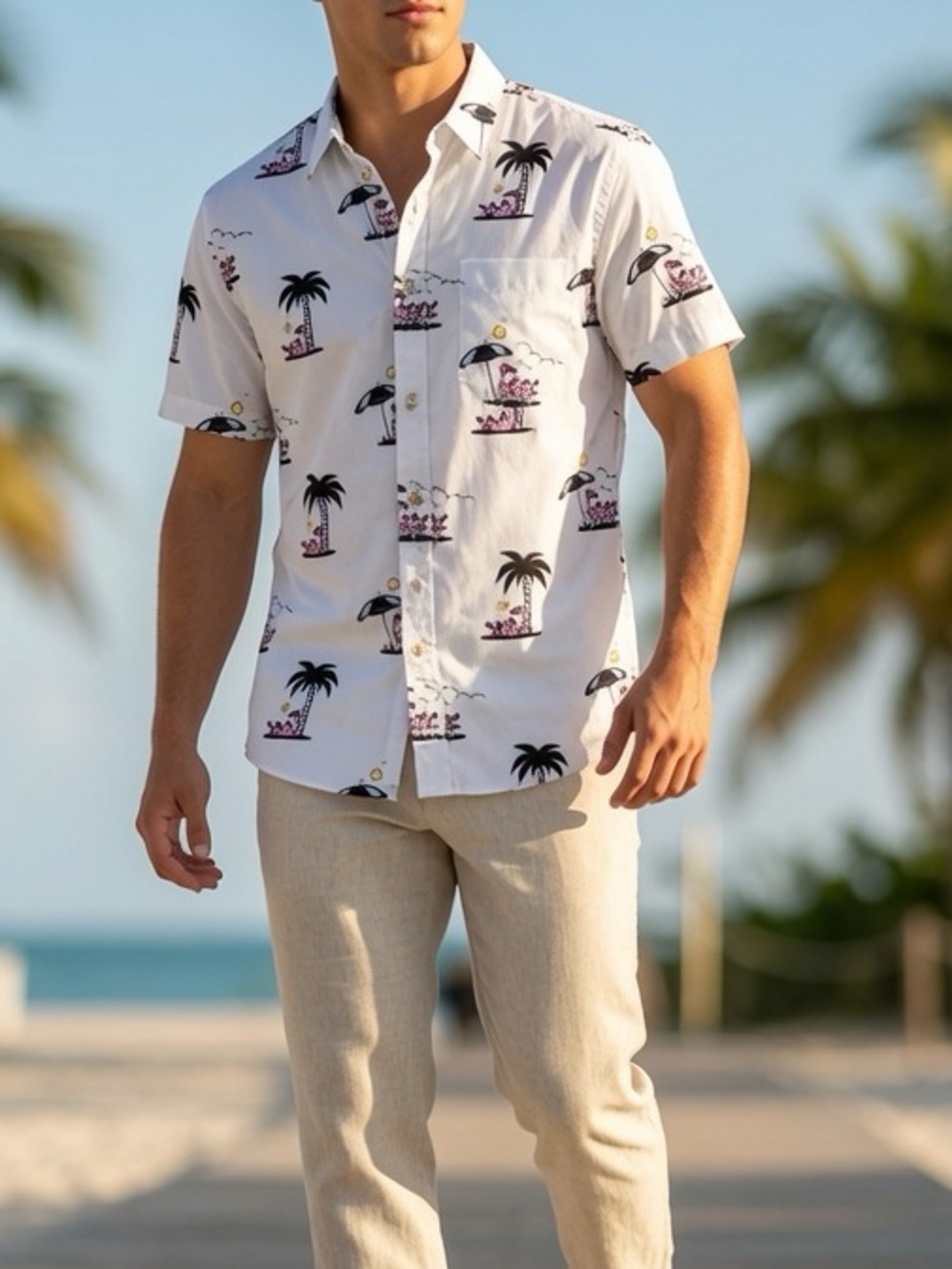 VSTR NWT Men’s Button Down Tropical Flamingo Relax Print - Size Medium